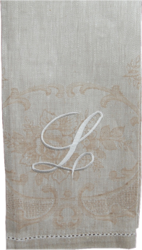 Alena Serviette beige avec monogramme en fil blanc 100% lin