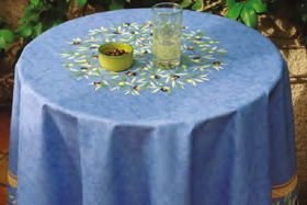 Clos des Oliviers bleu 100% cotton coated tablecloth.