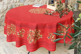 Clos des oliviers rouge 100% cotton coated tablecloth.