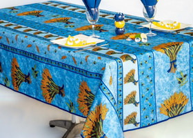 Bouquet de blé bleu rectangular provencal tablecloth in polyester
