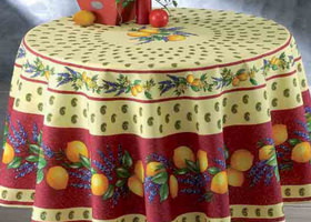Lemon red round provencal tablecloth in polyester