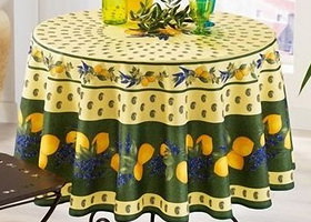 Lemon green round provencal tablecloth in polyester