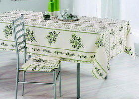 Olivou beige vert rectangular provencal tablecloth in polyester