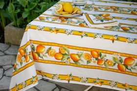 Lemon linear white pattern -100% cotton coated tablecloth.