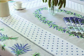 Lauris ecru 100% cotton coated tablecloth.