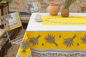 Lauris yellow 100% cotton coated tablecloth.