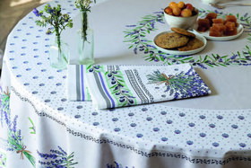 Lauris écru 100% cotton coated tablecloth.