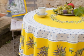 Lauris jaune 100% cotton coated tablecloth.