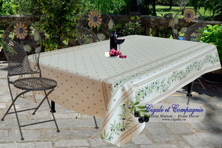 Ramatuelle écru 100% cotton coated tablecloth.
