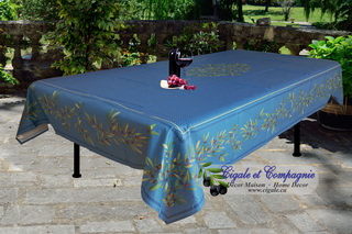 Nyons blue 100% cotton coated tablecloth.