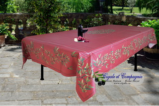 Nyons red 100% cotton coated tablecloth.