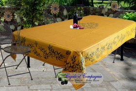 Nyons yellow 100% cotton coated tablecloth.