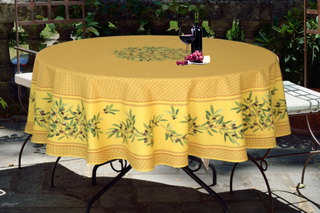 Nyons yellow 100% cotton coated tablecloth.